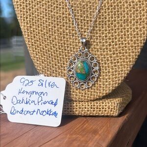 Artisan 925 Silver Turquoise Kingman Dahlia Pendant Necklace
